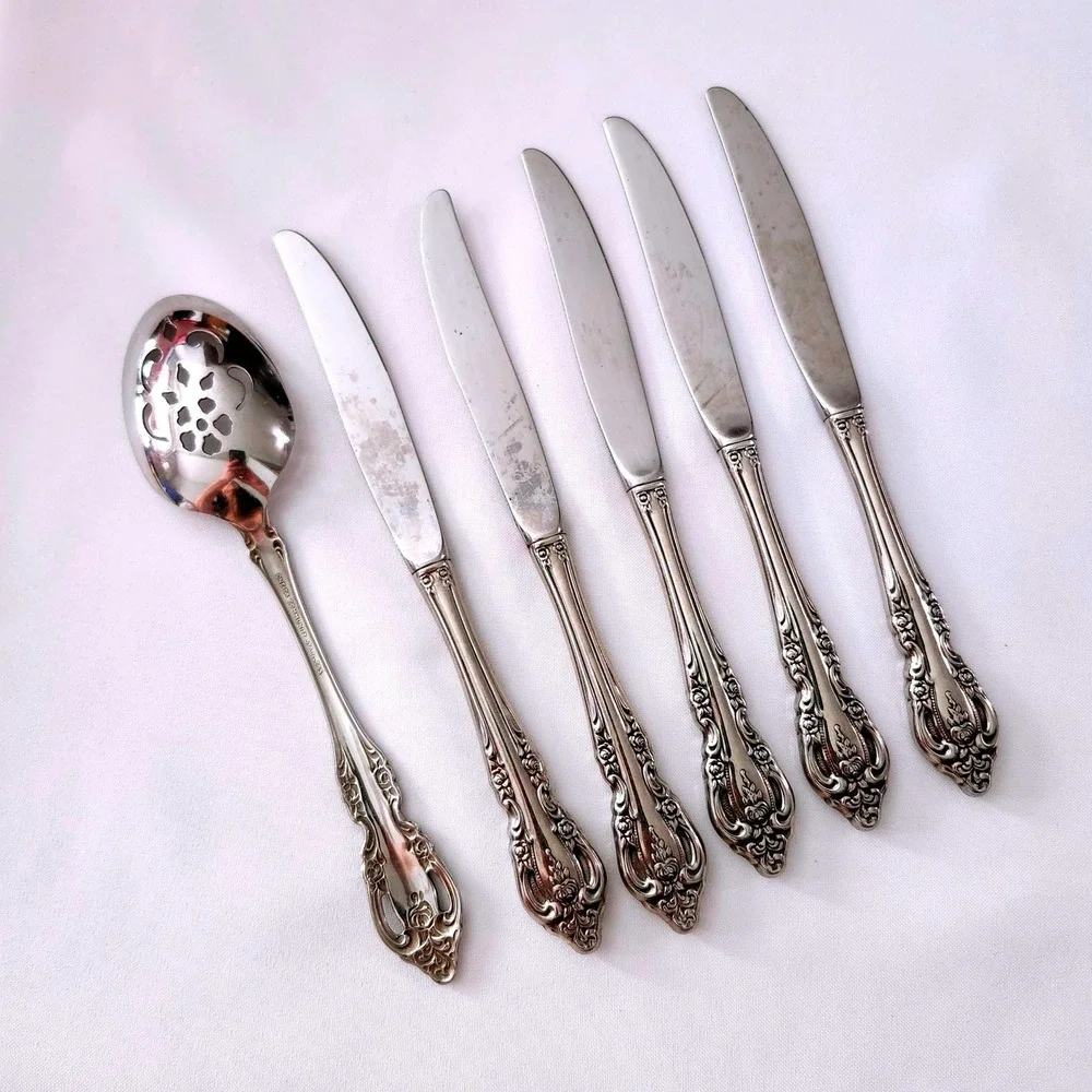 Oneida Community Stainless Steel BRAHMS 5-Dinner Knives‎ 1-Pierced Serving Spoon